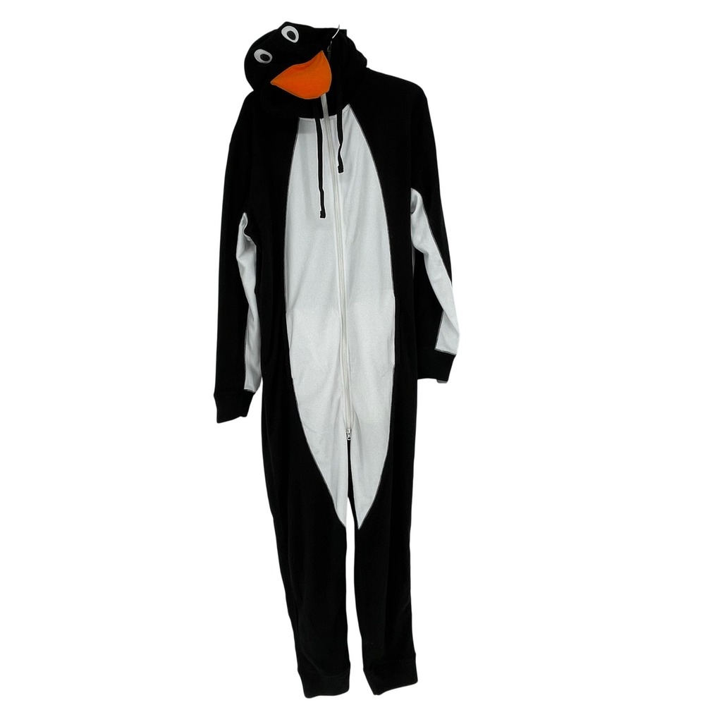 American Eagle Penguin Fleece Onesie Pajamas Hooded Men's S M Black White